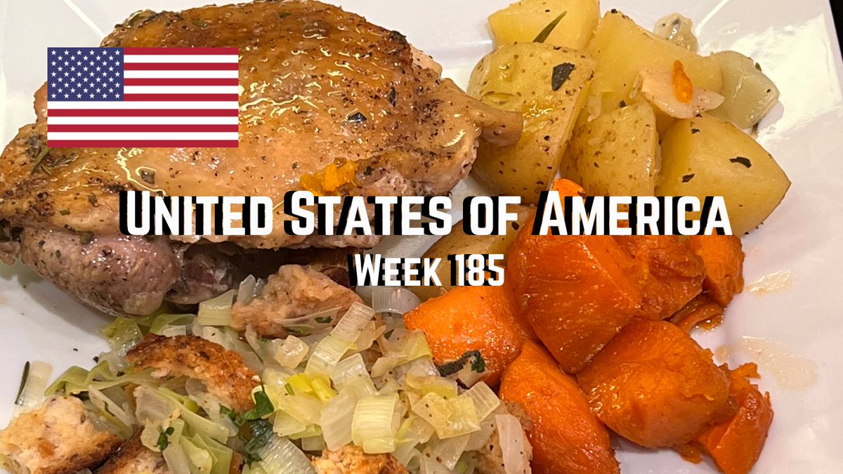 cliffieland's tweet photo. Week 185 of my Second Spin: A Global Cooking Adventure.  The food of the United States of America! Menu: Roast Turkey with Sweet Potatoes and Stuffing 
#food #USA 🇺🇸
WATCH: https://t.co/s660TCwSdA https://t.co/8HjhE6qhBm