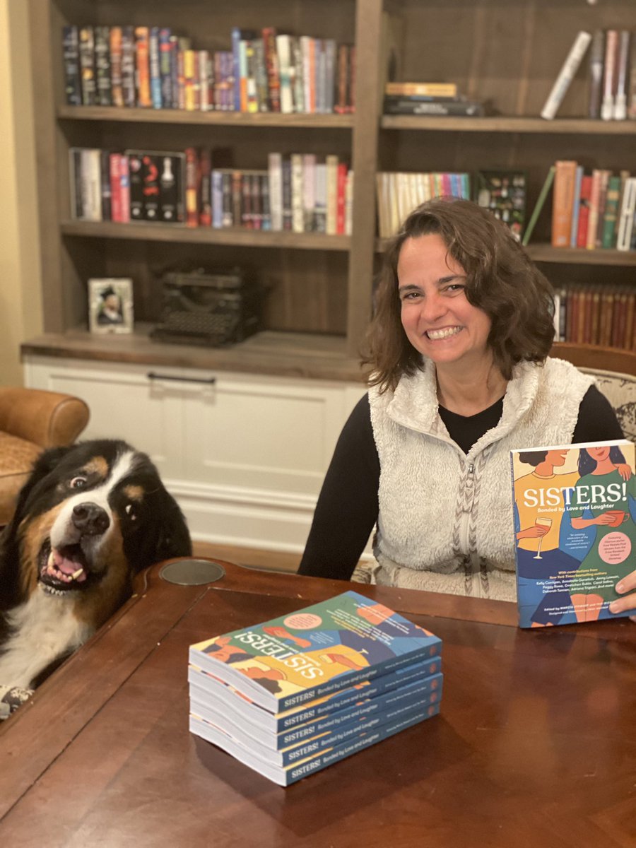 Markleys's tweet image. Amazing to see my name in PRINT. 🥰🤩 The dog was excited for me, and continues to be my number one fan. 🐶 📚❤️
So honored to be a part of this book  from the Erma Bombeck Writers’ Workshop. Can’t wait to give a copy to my SISTER!!! 
#writingcommunity #humor #ebww #sisters
