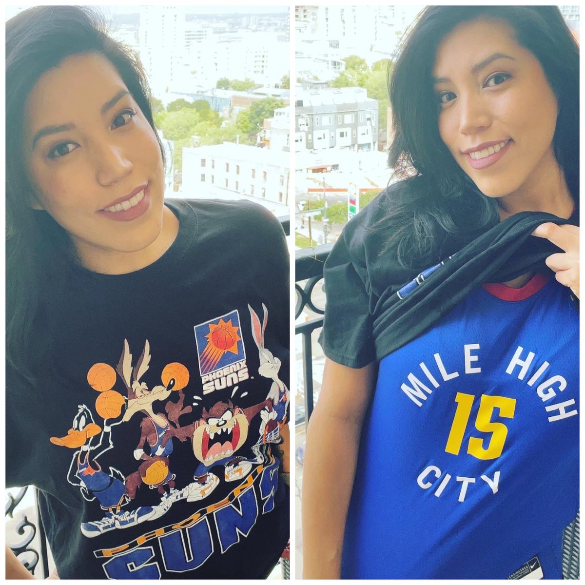 DeannaRadio's tweet photo. I’m excited about the date I’m going on tonight. I’m taking myself on a solo date to the Suns / Nuggets game. Phoenix is my brand new home but I gotta rep my @nuggets and The MVP #jokic let’s go #nuggets 🏀 #denvertophoenix https://t.co/gAU9wksnjh
