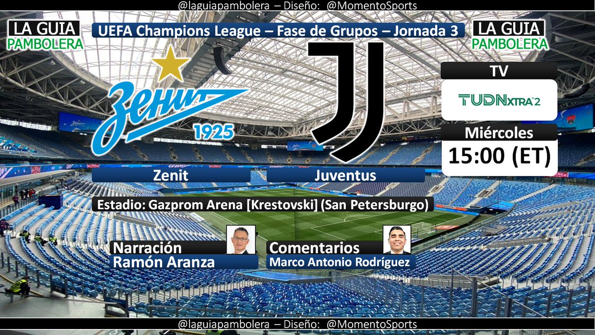 HOY: #ChampionsLeague 🇺🇸 #TuChampions <a href="/zenit_spb/">ФК «Зенит»</a> <a href="/juventusfc/">JuventusFC</a> por <a href="/TudnXtra/">TUDNXtra</a> 2 con <a href="/ramon_aranza/">Ramon Aranza 🪙</a> y <a href="/ChiquimarcoMx/">Arbitro Entrenador</a> (14:50hrs ET) #VivimosTuPasión