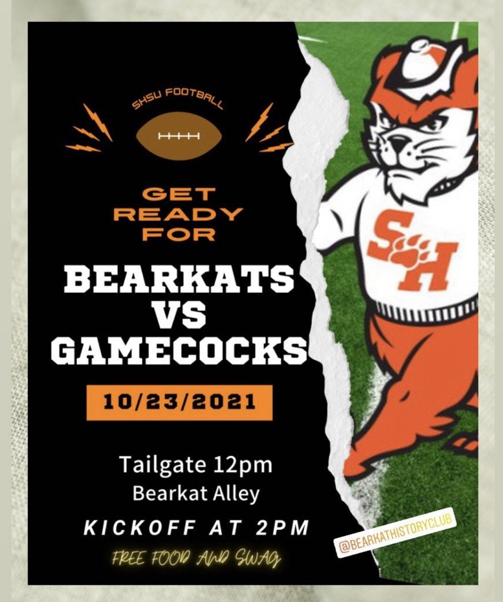 ClubBearkat's tweet photo. The BHC will be volunteering at the CHSS tailgating booth this Sat from 12pm-2pm. Volunteers need to arrive around 11am-11:15am at Bearkat Alley. We are located in spots A9/10, look for the golf cart and Dr. Demson with his bbq equipment. For more info email: hmh039@shsu.edu. https://t.co/ir4eWPhPHt