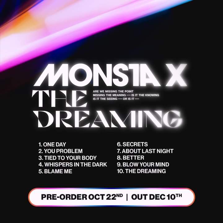 ViveAsiaMusica's tweet photo. Monsta X lanzará su segundo álbum completamente en inglés 'THE DREAMING' el 10 de diciembre. 🤩🤩🤩

#MONSTAX #MONSTA_X
#몬스타엑스 #THEDREAMING
#ONEDAY @OfficialMonstaX https://t.co/B9mtUDj26K