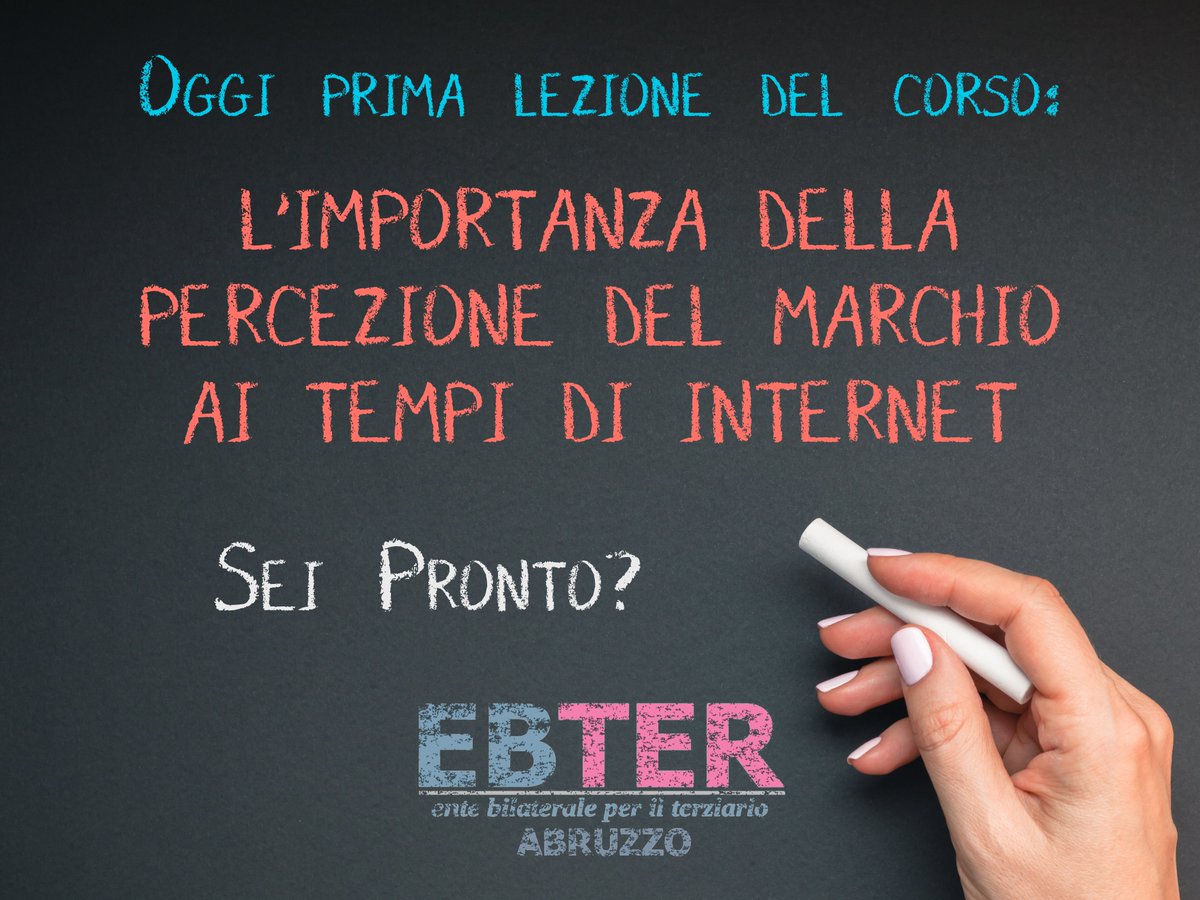 EbterAbruzzo's tweet photo. Si parte tra poche ore con il #Corso #gratuito di #EBTerAbruzzo 
L’IMPORTANZA DELLA PERCEZIONE DEL #MARCHIO AI TEMPI DI #INTERNET - Come creare un modello vincente e percepito per il proprio #negozio 

#EBTer #Abruzzo è al tuo fianco con #serviziprofessionali e #corsidiformazione https://t.co/NpMd3tkuPu