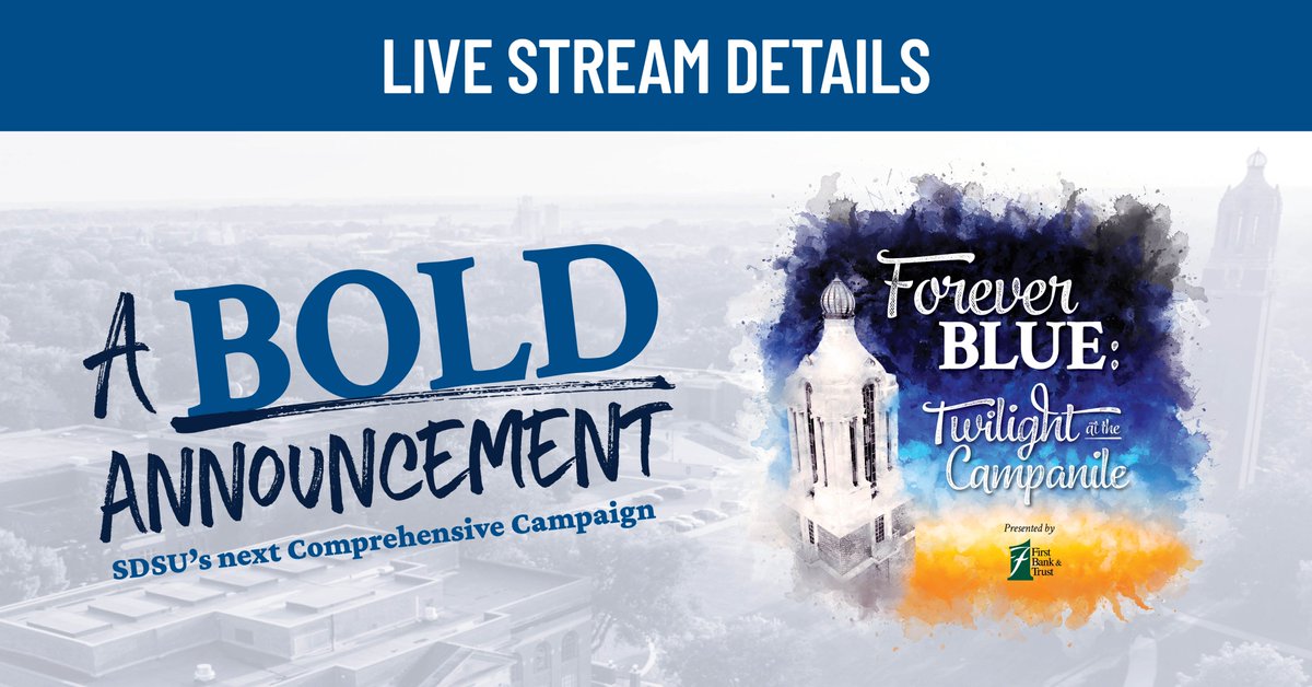 sdstateloyalty's tweet photo. Thursday’s events at @sdstate are going to be epic! But if you absolutely, positively can’t be in Brookings, you can virtually attend both events via 📽️live stream📽️.

More details: https://t.co/yVkwS8elkv https://t.co/BCuiQUNMgb