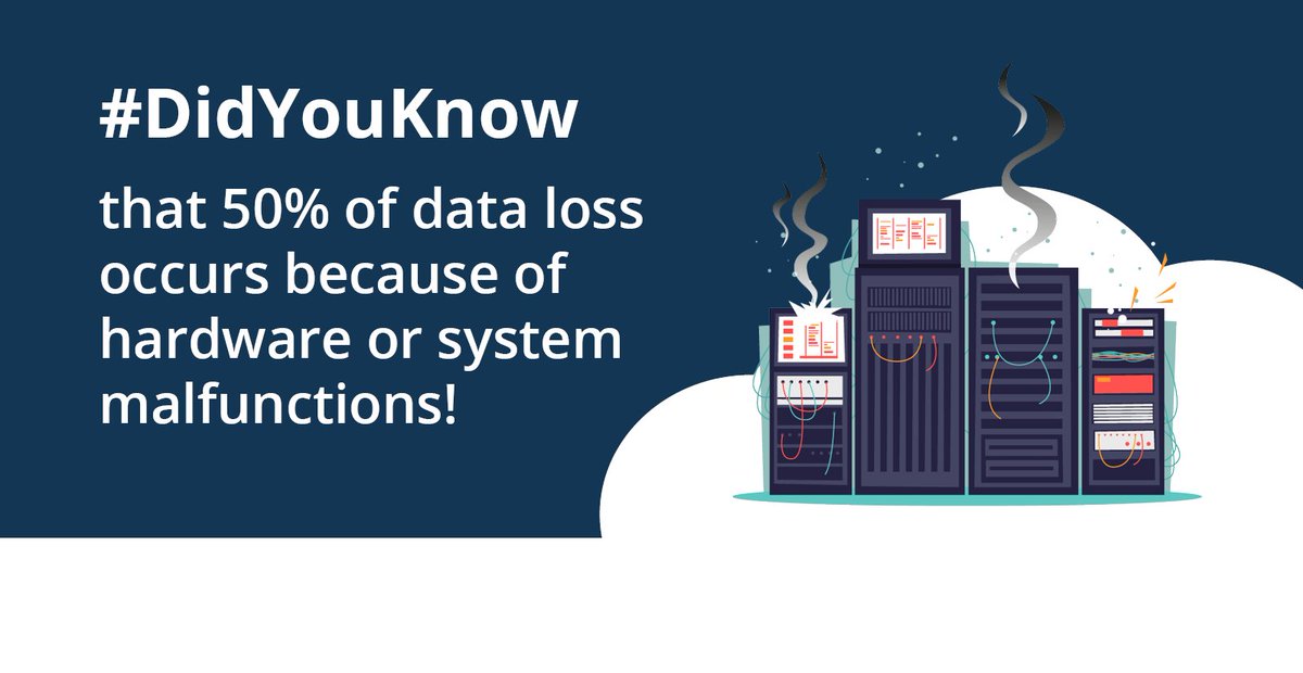 datastore365's tweet photo. #DidYouKnow that 50% of #DataLoss occurs because of hardware or system malfunctions ⚠️

The majority of #Data is lost through malfunction - however, virus attacks and even human error can put your data at risk, highlighting the need for a robust &amp; reliable #DataBackup strategy. https://t.co/EPCNHnZMOv