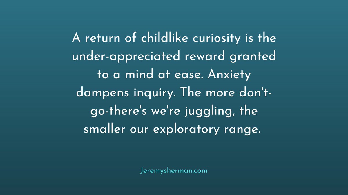 Jeremyshermn's tweet photo. A return of childlike curiosity is the under-appreciated reward granted to a mind at ease. 

#wisdom #wordsofwisdom #wisdomquotes #dailywisdom #wisdomoftheday #wisdomquote #soulwisdom #wisdomwords #instawisdom #pearlsofwisdom #wisdomfeed #wisdomforlife #wisdomseeker #psychology https://t.co/ZApRYSMVhm