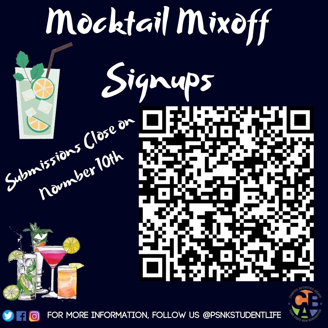 PSNKStudentLife's tweet photo. Attention all PSNK Clubs, Orgs, and friend groups! We will be bringing back Mocktail Mixoff this November! Sign up using the QR code or use the link below. Submissions end November 10th.
https://t.co/yQ0MQo0wxo https://t.co/2UcDAfiNW7