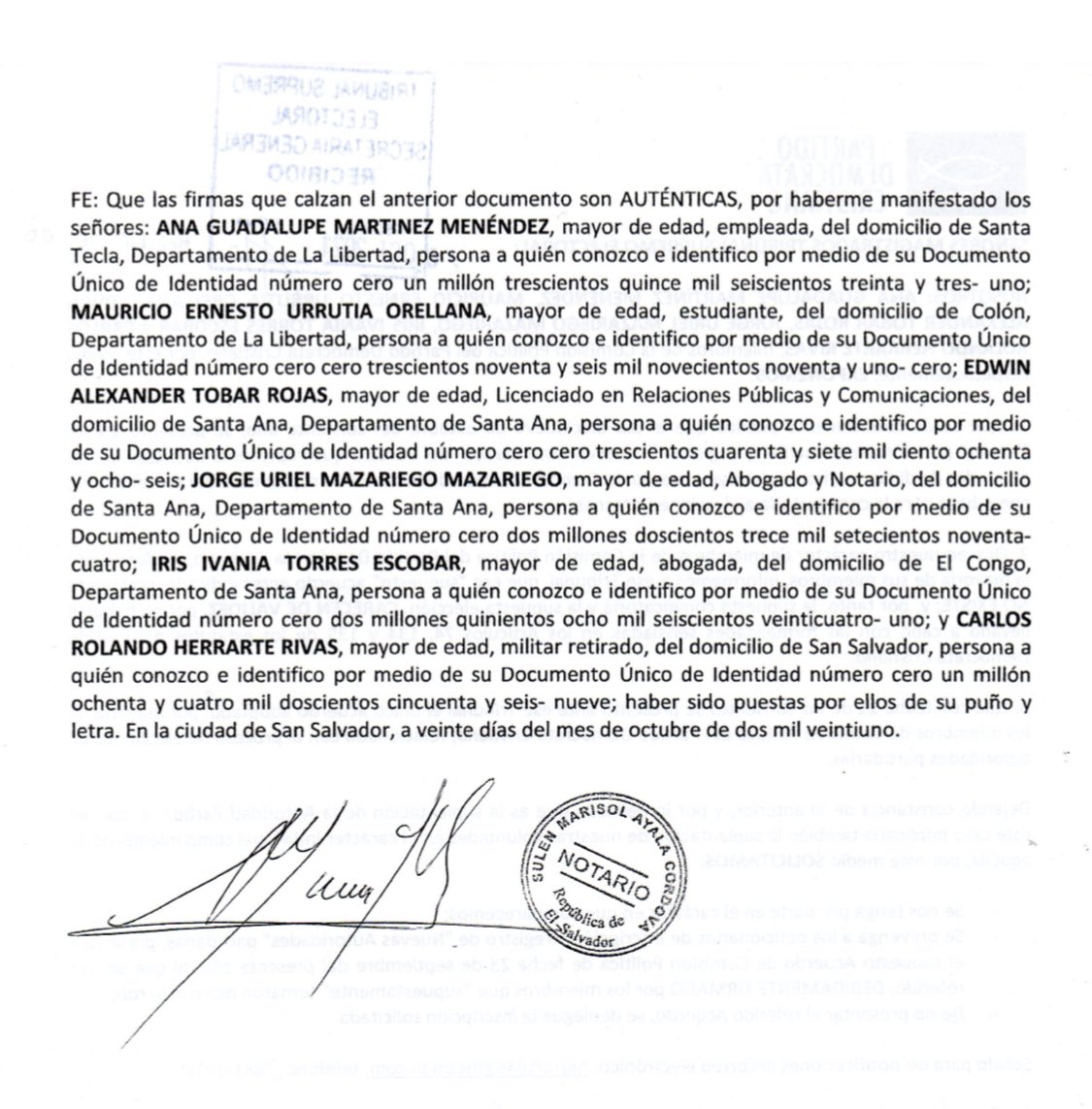 Ante la petición de inscribir, en forma fraudulenta, “Nuevas Autoridades” SOLICITAMOS: 
Se prevenga a los peticionarios para que presenten el supuesto acuerdo de Comisión Política, DEBIDAMENTE FIRMADO, por los miembros que supuestamente tomaron dicho acuerdo <a href="/TSEElSalvador/">Tribunal Supremo Electoral 🇸🇻</a>