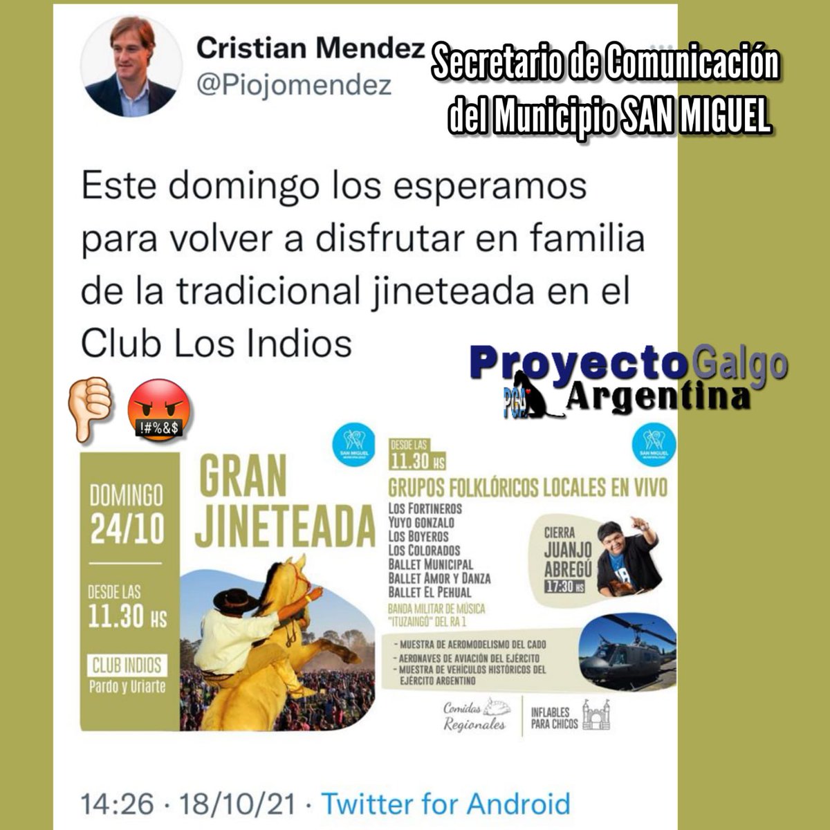 proyectogalgoar's tweet photo. #SanMiguel Una vergüenza que desde el municipio @MuniSanMiguelOK a cargo de @jaimemendezh apoyen la explotación de inocentes!! Evolucionen!! @Piojomendez #stopjineteadas https://t.co/lLFByMJrZK
