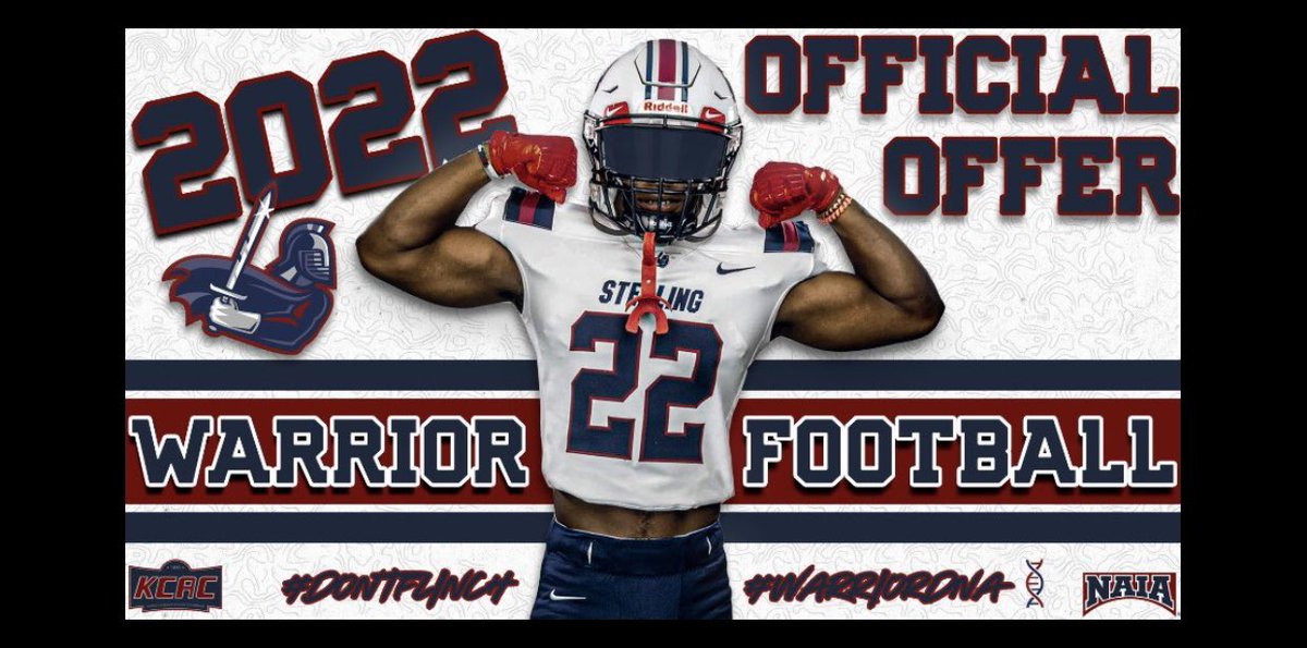 After a few great talks with <a href="/Dunbar_Lucas/">Lucas Dunbar</a>. I’m blessed to receive an offer from <a href="/SCWarriorFB/">Sterling College Football</a> #AGTG