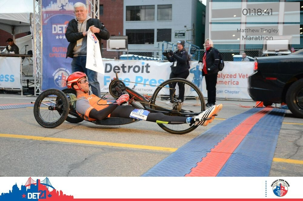 Matt Tingley is our MPVA Disabilities Division Full Marathon Top Finisher with a time of 1:18:41.