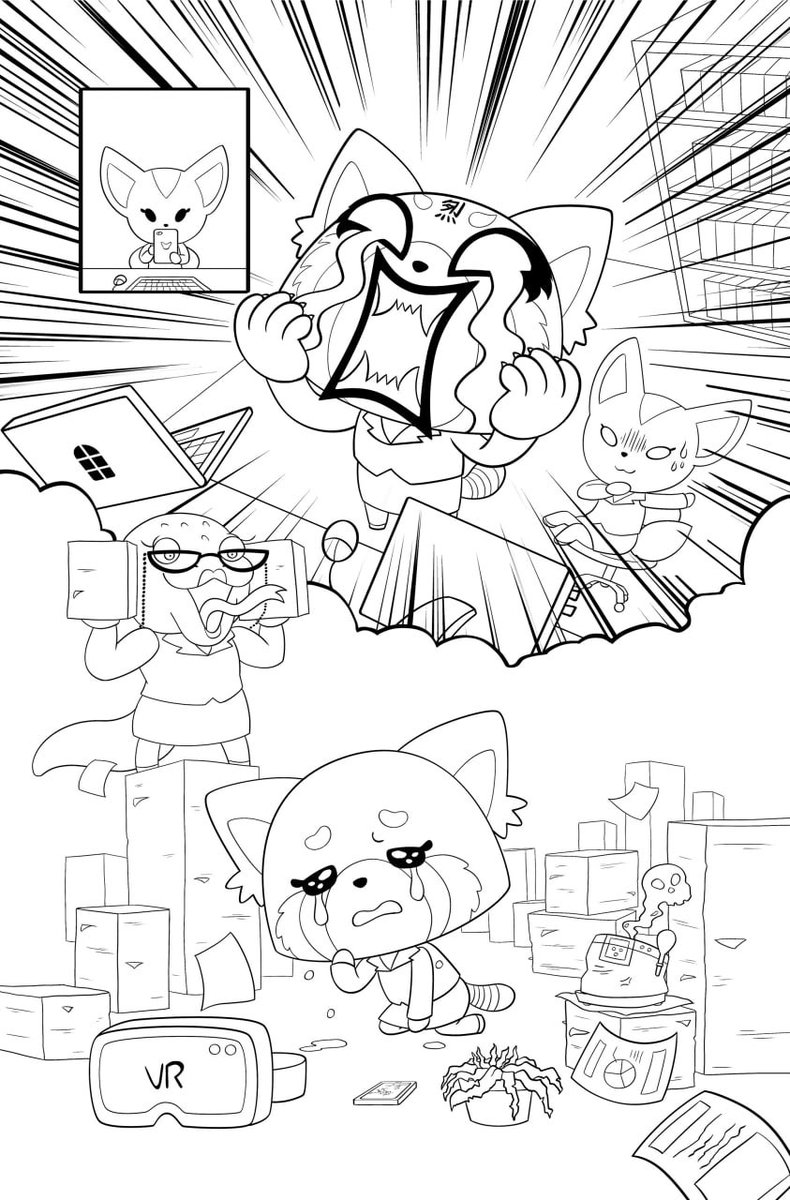 Abby_Starling's tweet photo. IT'S OUT TODAY!!! 🔥 Here's a peek at some of the inked pages I drew for the Aggretsuko Super Fun Special! 

I had an absolute blast on this book and it feels so surreal knowing it's now out in the wild. If you pick one up make sure to send photos and tell me what you think!! 💖 https://t.co/YEsVpyxCHo