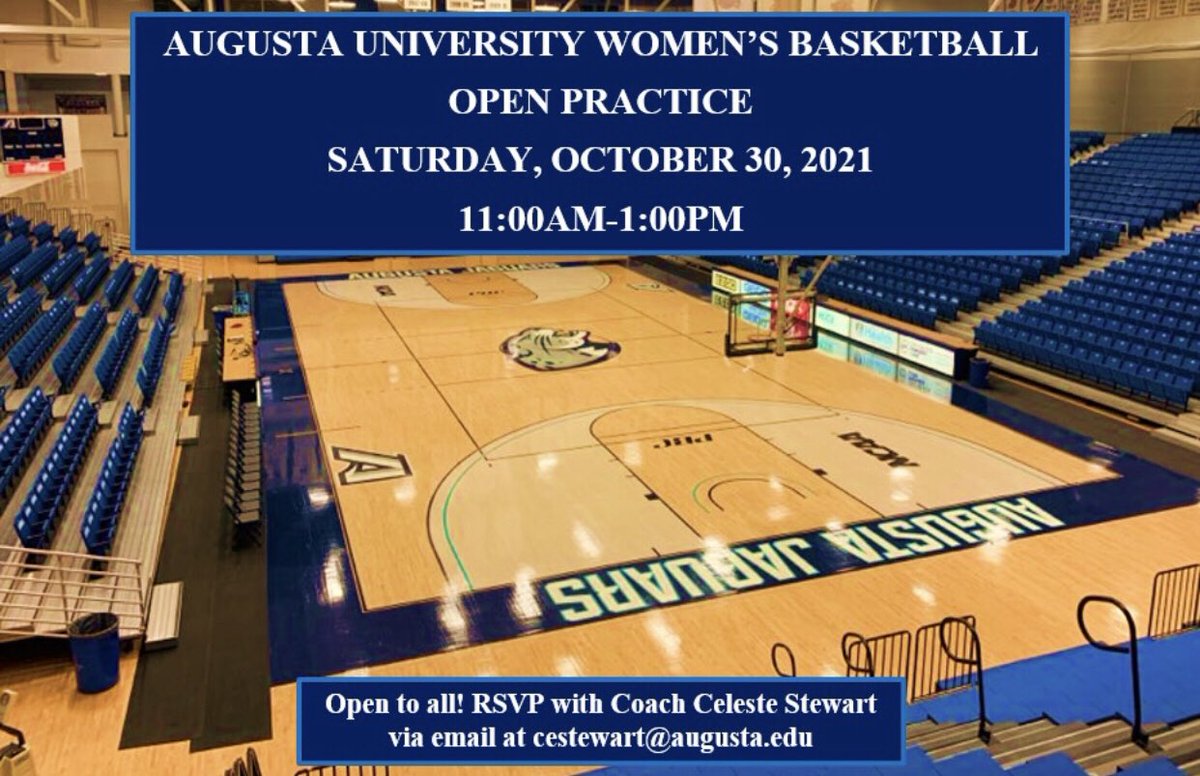 Please come and see Augusta University Women’s Basketball compete this season‼️ First 👀  at the JAGS will be at Open Practice Saturday, October 30th! We are excited to have our fans back in Christenberry Fieldhouse 🏀 Thank you <a href="/AUG_CampusRec/">AUG Campus Rec</a> for hosting the Basketball Kickoff‼️