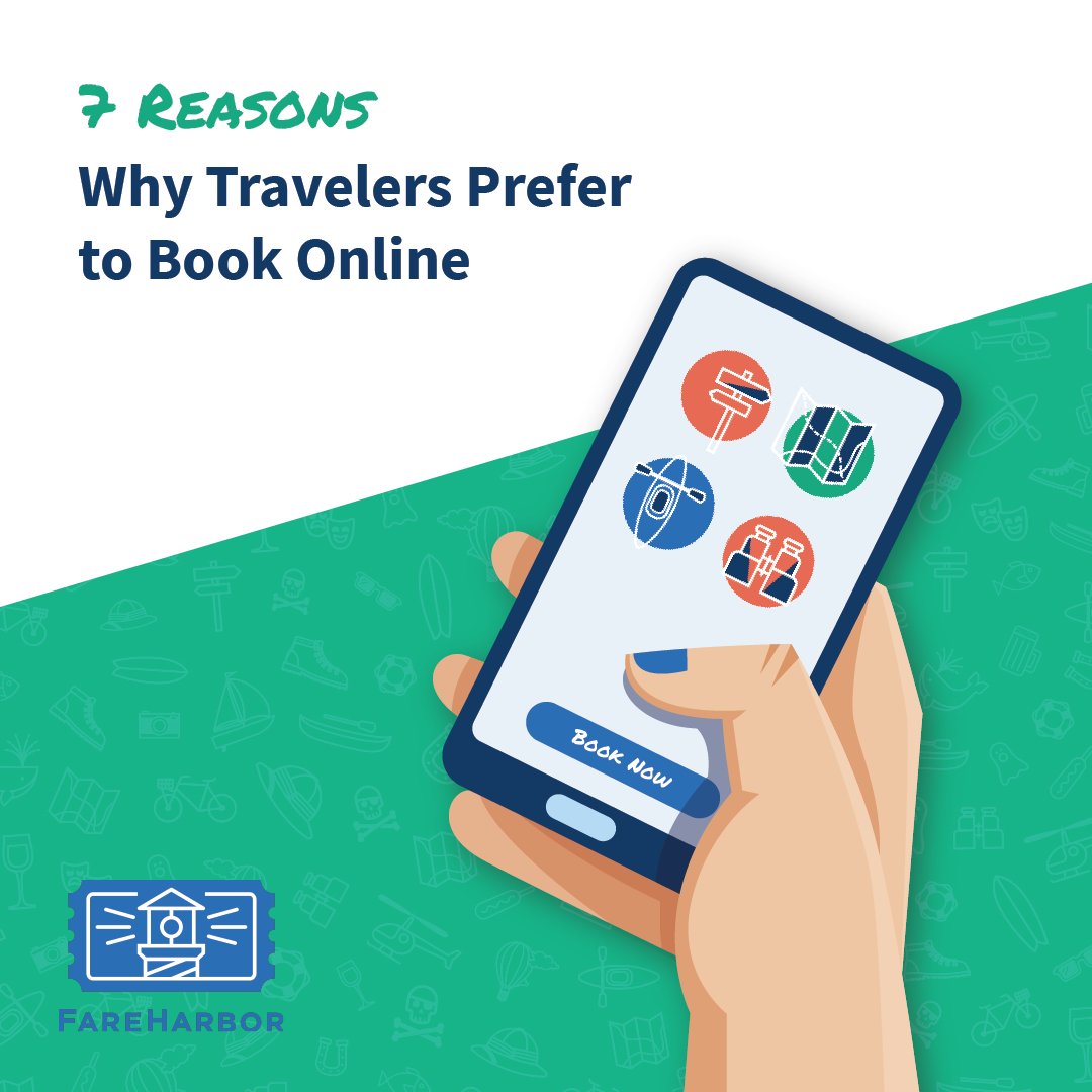 FareHarbor's tweet image. According to CondorFerries, 83% of US adults now prefer to book their travel online. Ever wonder why that is? Now you don&apos;t have to! Check out our blog post which uncovers the top 7 reasons online bookings are superior. 

fareharbor.com/blog/2021/07/s…

#fhblog #blogging #onlinebooking
