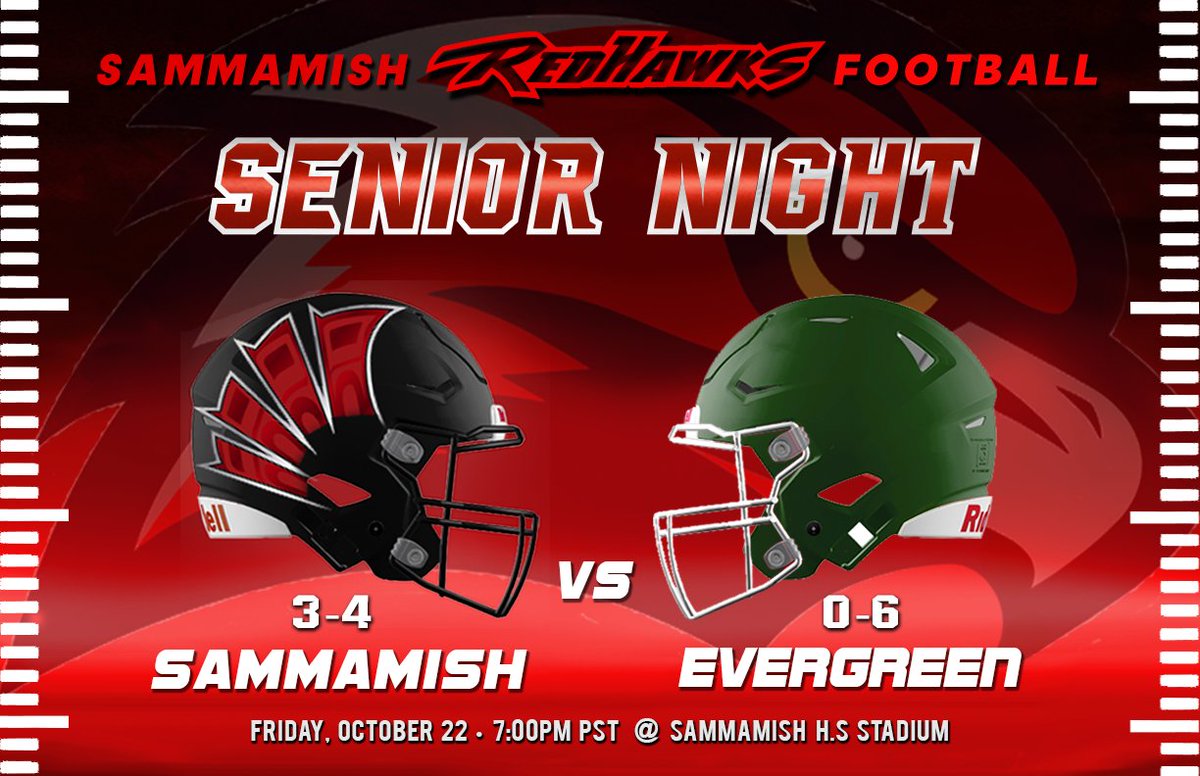 RedHawksFtbl's tweet photo. Support our seniors this Friday night in their last 48 minutes of Sammamish RedHawks football at home! #DefendTheNest 🦅 #WingsUP 🆙 #RedHawksFootball 🏈🔴⚫️

🗣️ Senior recognition immediately following the game 🎊 https://t.co/RuOZvKK1rb