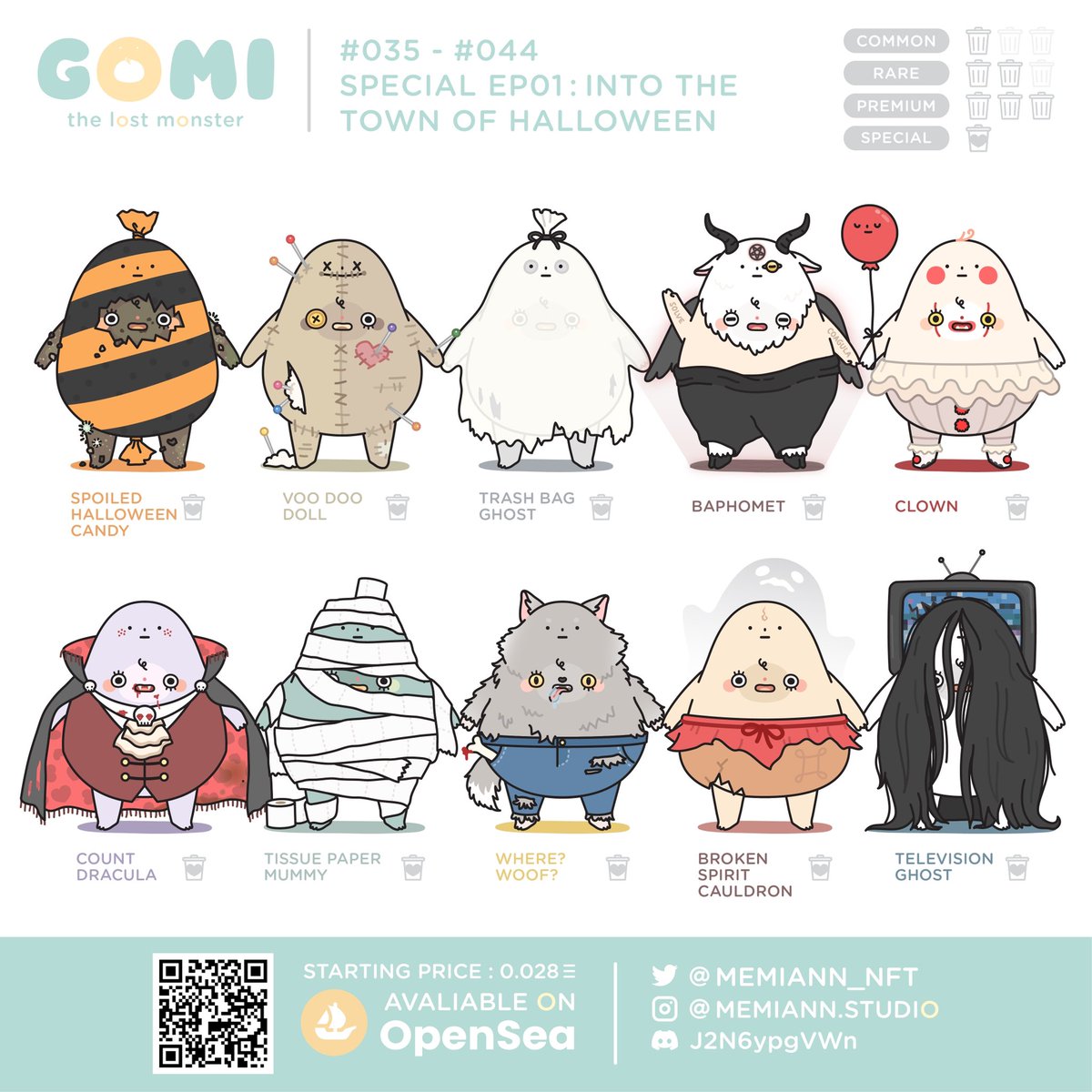 MeMiann_NFT's tweet photo. 👻TRICK-OR-TRASH 🗑✨
โกมิ กุ๊ก กุ๊ก กู๋วว~

#GOMIthelostmonster no.035-044 from a special EP: Into The Town of Halloween
Now ready to get SPOOKED on @opensea 
— https://t.co/uWidY4Kgqp

Each Gomi comes with unlockable item so don’t miss out!

🎃
#NFT #NFTs #NFTcommunity #ThaiNFT https://t.co/bEiX15IQjT