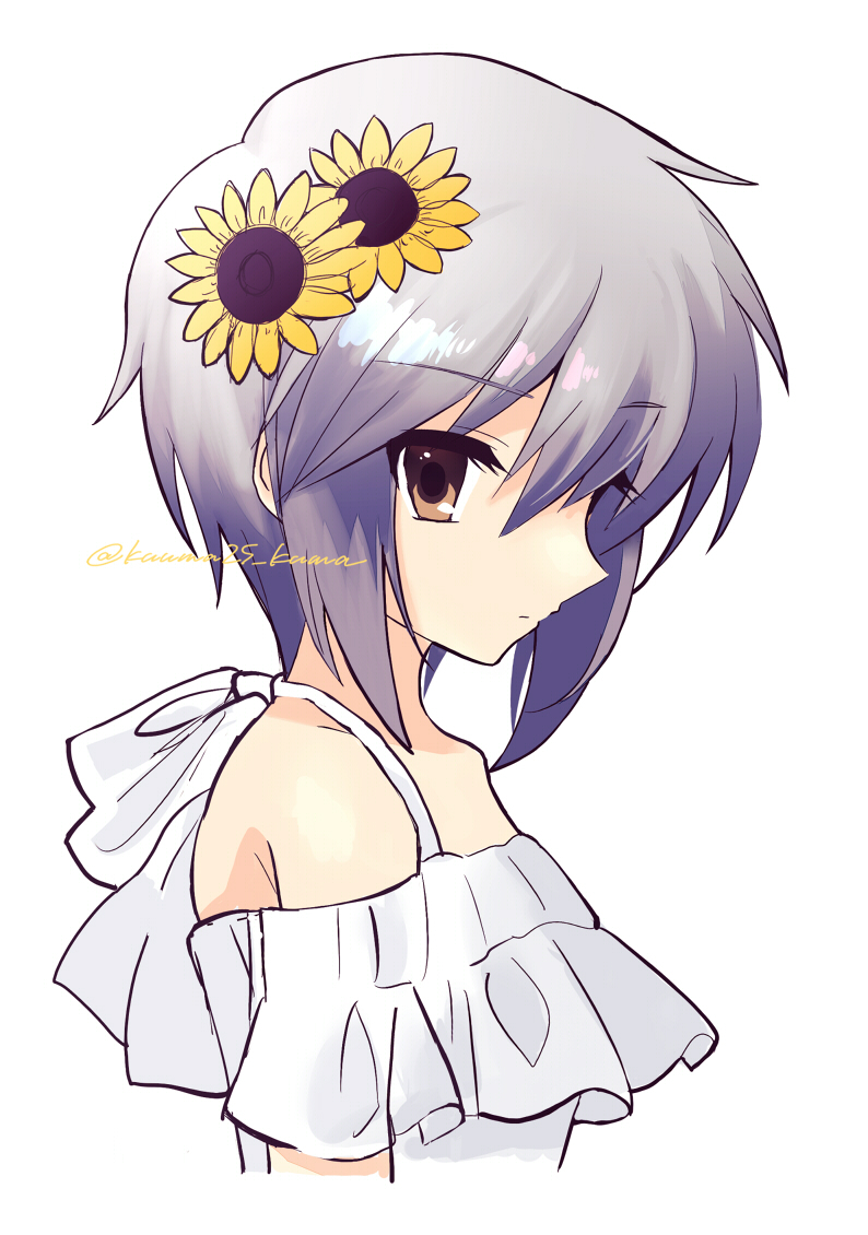 nagato yuki 1girl solo flower hair flower hair ornament short hair sunflower  illustration images