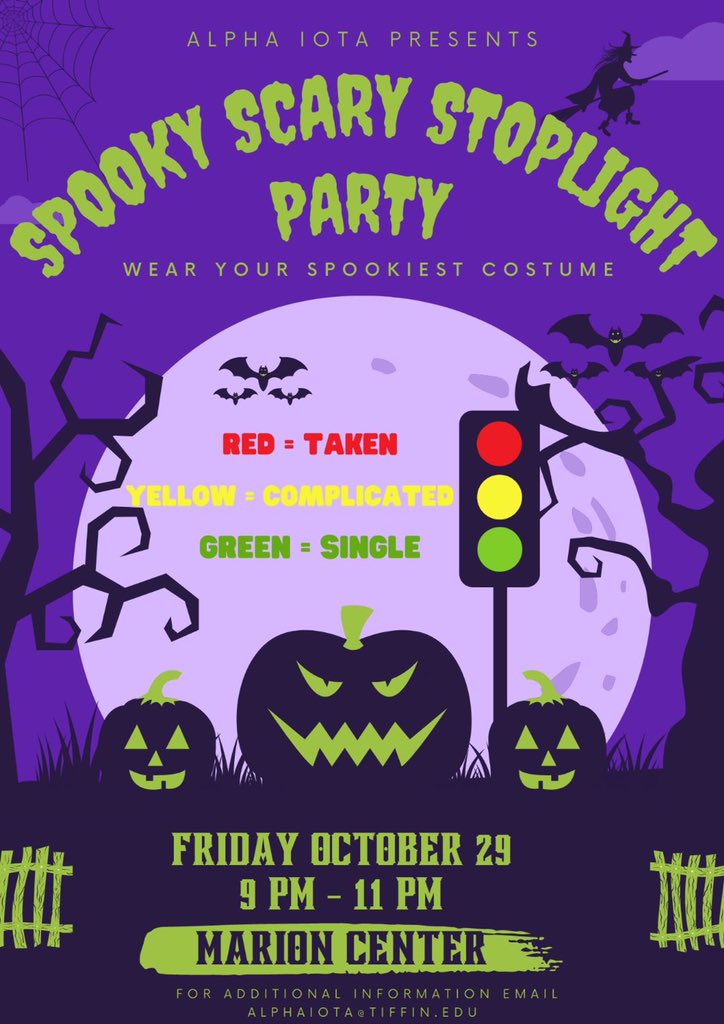 Come join our spooky stoplight party on Oct. 29th 9-11 pm! 🎃 everyone is welcome! 🧡