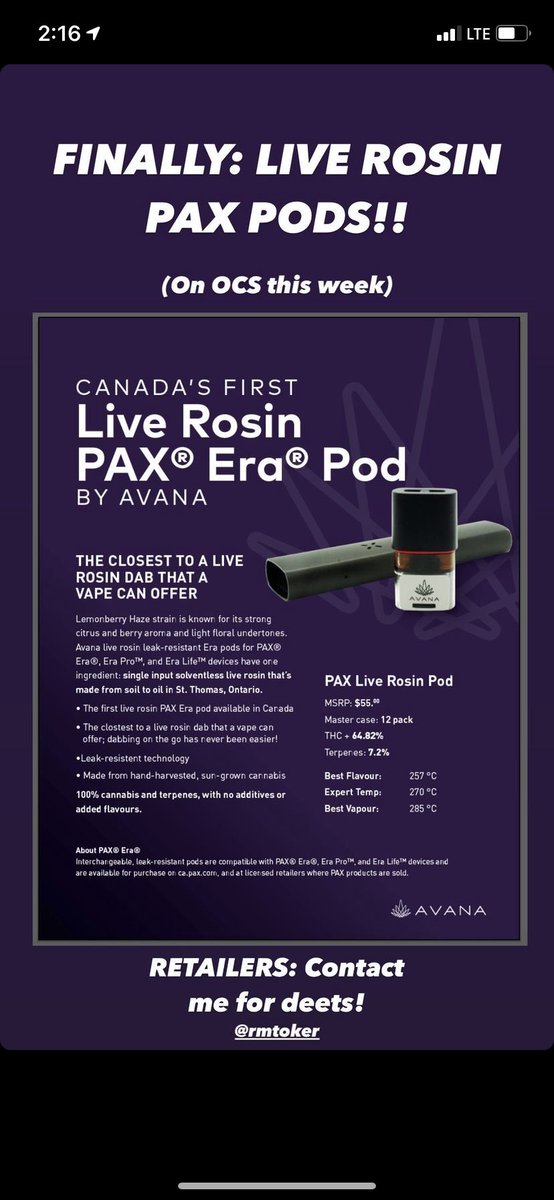 First Live Rosin PAX Pod.
VERY excited about this!
<a href="/Avana_Cannabis/">AVANA</a> <a href="/MeraCannabis/">Mera Cannabis Corp.</a>