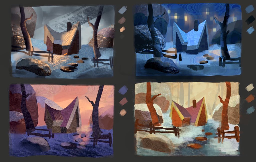 craftedbyanika's tweet photo. Experimenting with different colour schemes for Snowy Sanctuary. Can you guess which palette I went for?🎨 @withFND
#NFT #nftart #Genesis #NFTCommunity #NFTs #nftartist #nftcollectors #conceptart #visdev #colourkey https://t.co/h295WzavY8