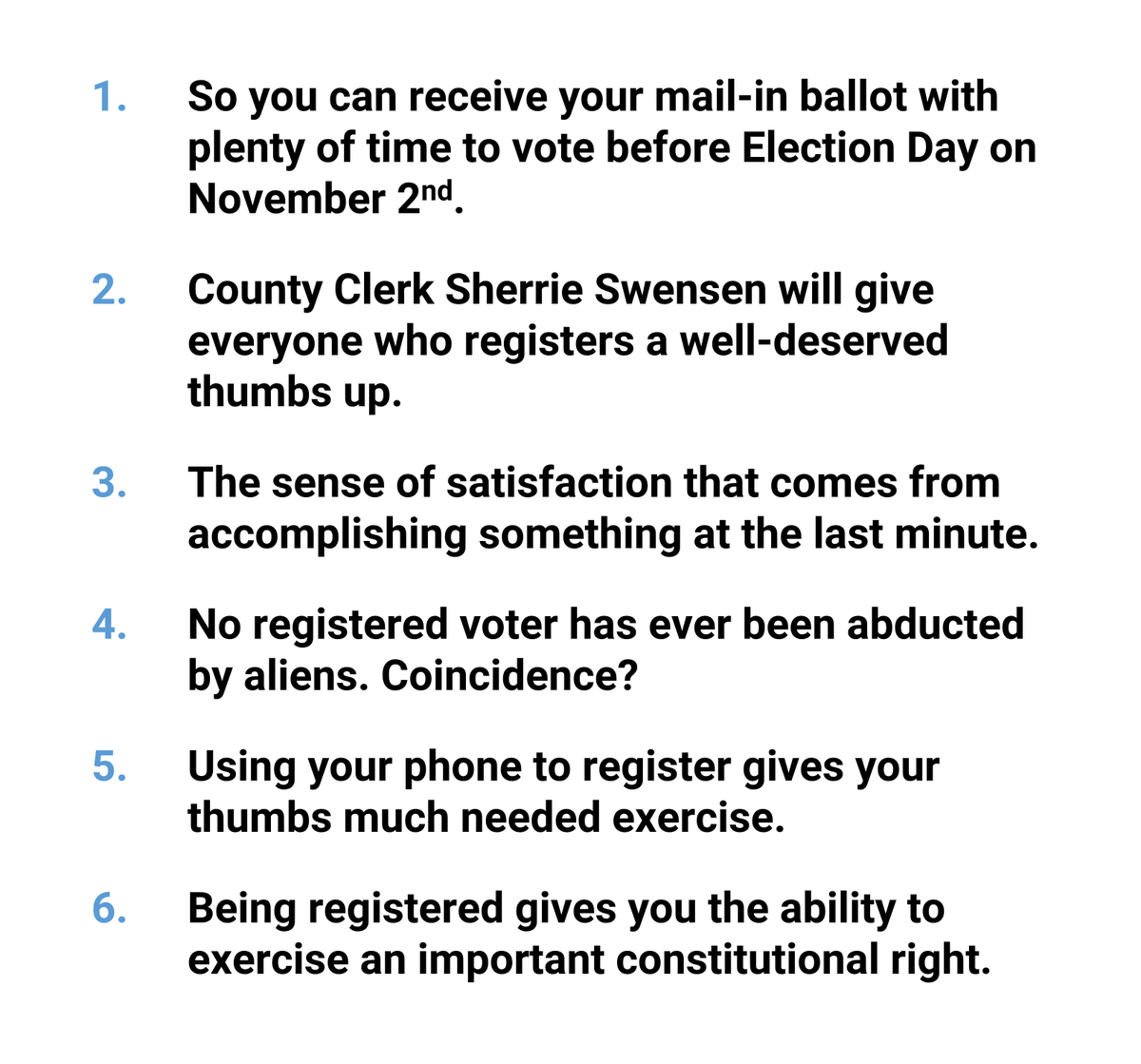 VoteSLCo's tweet image. If you haven't already registered to vote, do it today! The deadline to register and receive a ballot by mail is this Friday October 22nd. Visit got-vote.org and register online in a just a few minutes. #saltlakecounty #votebymail #registertovote #vote