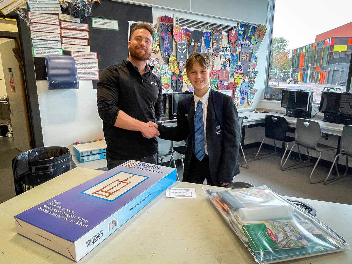 Twickenhamsch's tweet photo. Congratulations Milan, on winning the Year 7 Art Scholarship. Milan was thrilled to receive his comprehensive art kit and a one year membership to the Tate art gallery to continue to inspire his passion for art. 
#artists #scholarship #aspire #betschools @Tate https://t.co/doQZzMxS7O