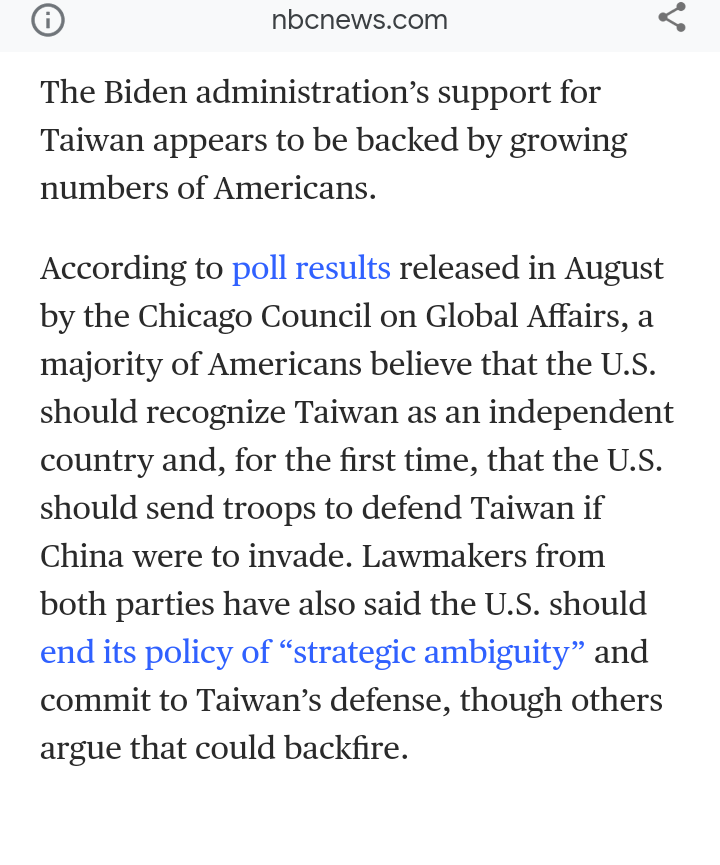 Oceanworldfree's tweet photo. The Chicago Council on
GlobalAffairs:
"A majority of Americans believe that the U.S. should recognize #TaiwanIndependent country &, for the first time, that U.S. should send troops to defend #Taiwan if China were to invade. &U.S. should end its policy of #StrategicAmbiguity" https://t.co/IgvlLmOeHQ