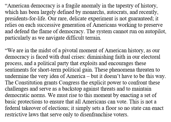 SenAngusKing's tweet photo. Today, every member of the Senate Minority voted against simply opening debate on the #FreedomToVoteAct, which would strengthen our democratic process. This is a disappointment, but we cannot and will not stop working to preserve and defend the flame of democracy. My statement: https://t.co/ftGkKZ0tiD