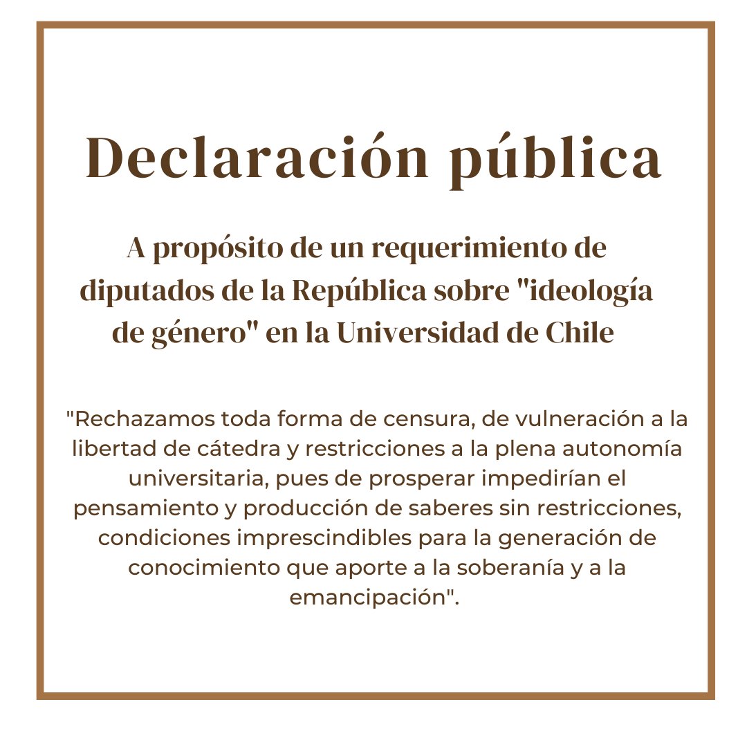 VEXCOM_Uchile's tweet photo. A propósito de un requerimiento de diputados de la República sobre "ideología de género" en la Universidad de Chile, la Cátedra Amanda Labarca de la Vicerrectoría de Extensión y Comunicaciones junto a otras unidades entrega esta declaración pública: https://t.co/au70wJwtl5 https://t.co/uWSfMm3E7R