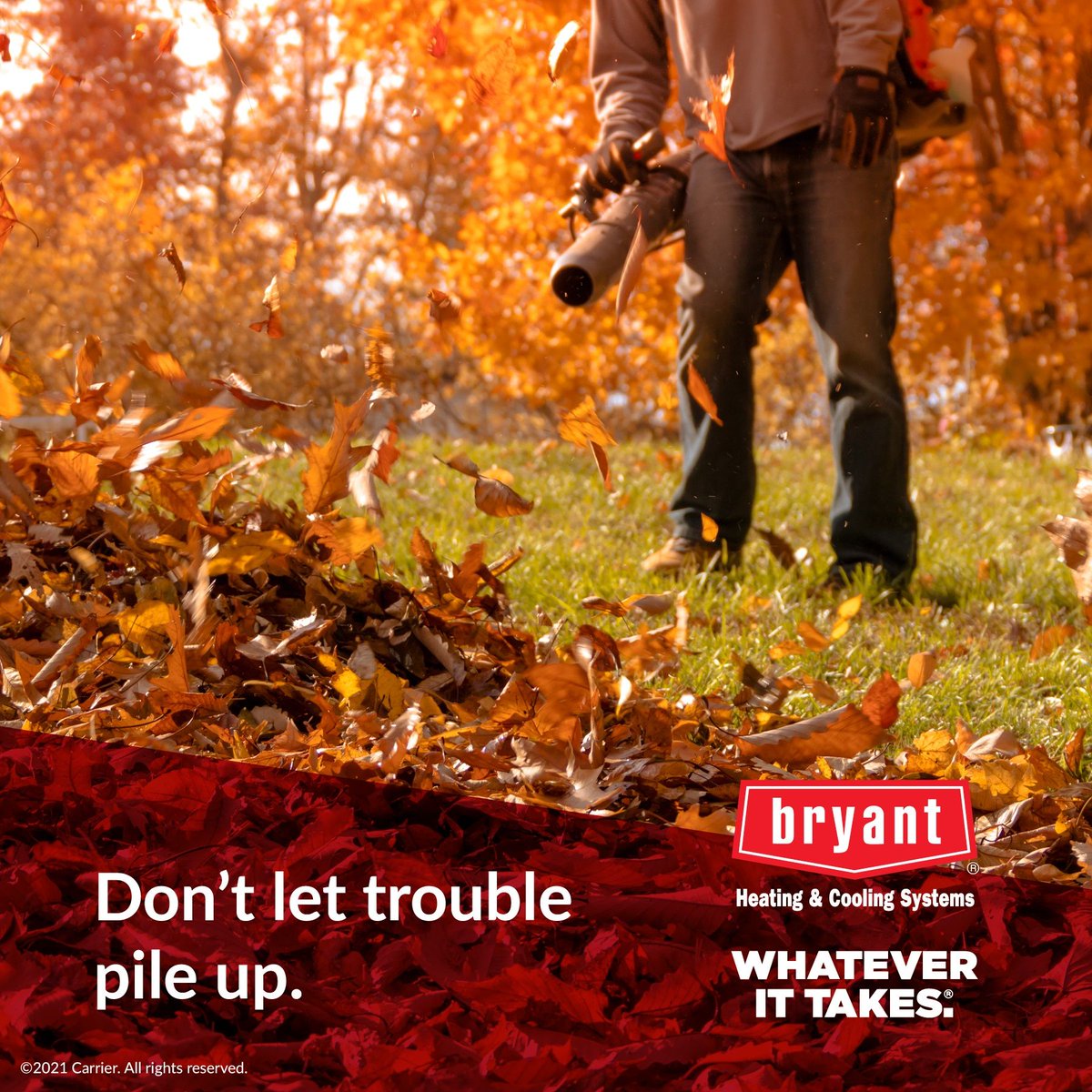If you're raking leaves this #fall, be sure to keep them from piling around your air conditioner or heat pump. This will help keep the unit from getting clogged and causing problems down the road. 🍂