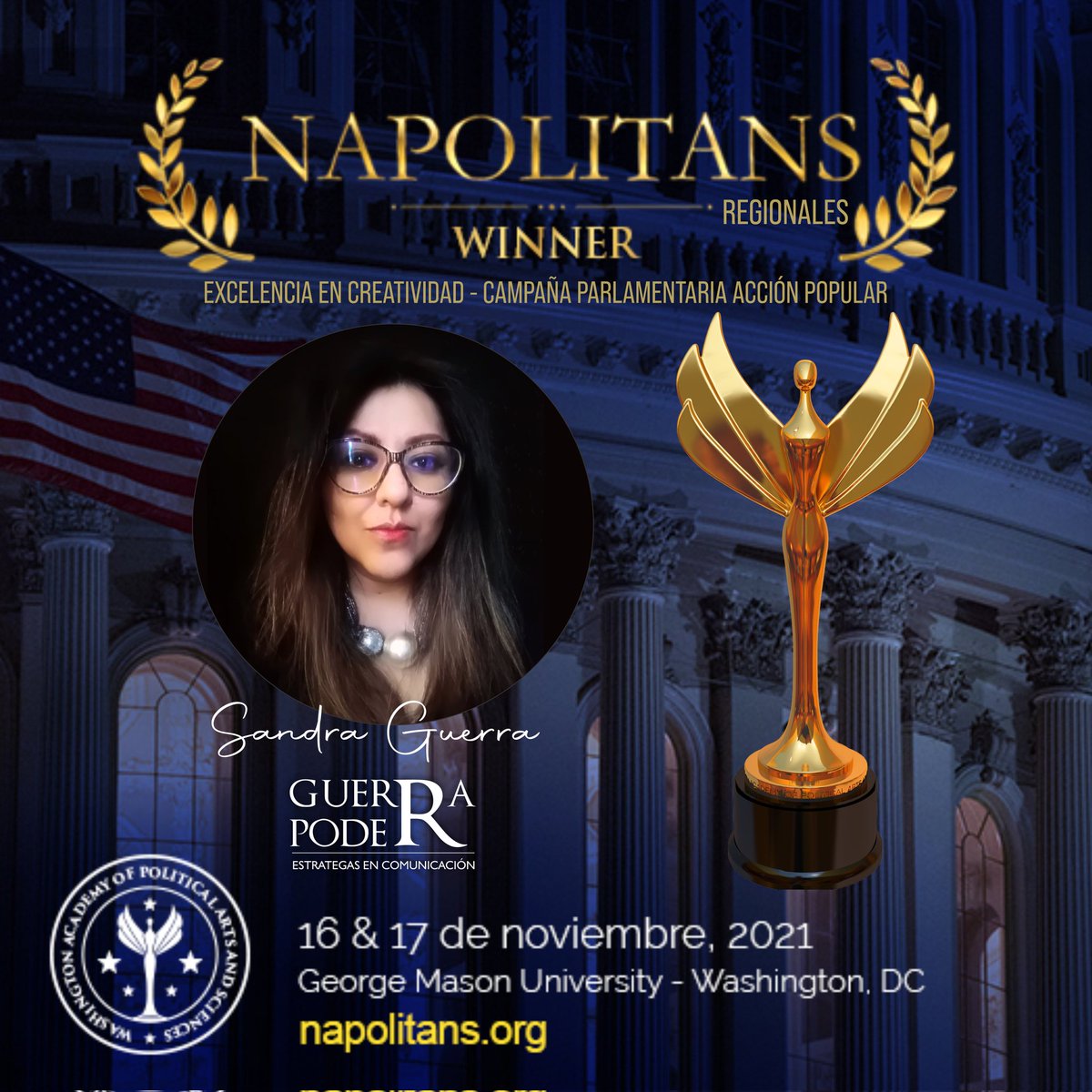 GuerraSandra_'s tweet photo. No los coleccionamos, los ganamos!!

🏆 Desde Guerra &amp; Poder nos sentimos satisfechos por GANAR los NAPOLITANS REGIONALES por la Washington Academy🥇 @theWAPAS

✔️Categoría: Excelencia en Creatividad Campaña parlamento

#Napolitans #ComPol #guerraypoder https://t.co/uvxqErn72x
