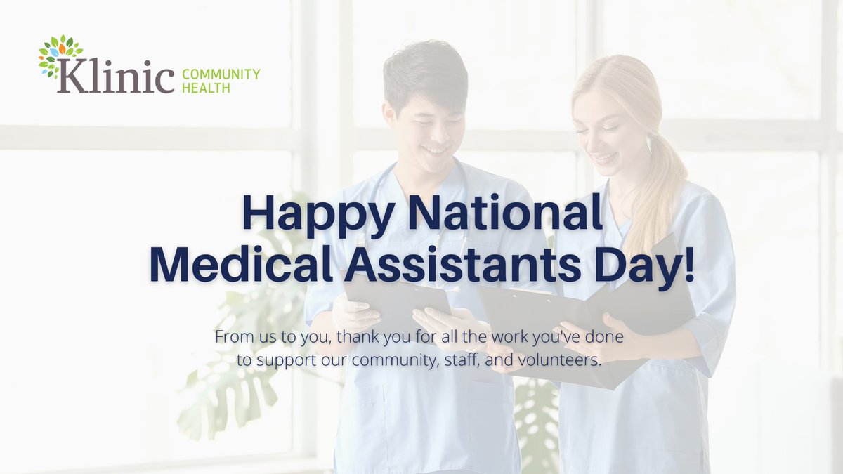 Today is also National #MedicalAssistantsRecognitionDay. We’d like to thank all the medical &amp; agency assistants at Klinic for all the work you’ve done throughout this past year. We are grateful for you and your commitment to the work our organization does every day.