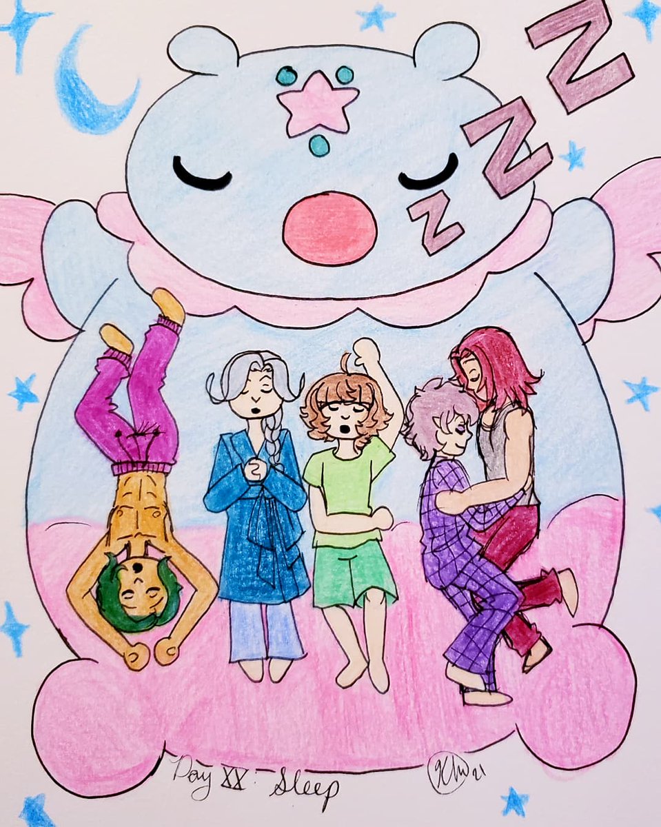 ridermatsu's tweet photo. [#FairyRanmaru #fairytober] Day 20: Sleep 💤 
I like to think that Bakkun is eating their nightmares when they sleep on him 😊😊
#ranmaruai #jukamatsuoka #uruuseiren #homurahoterase #takarautashiro #bakkun #traditionalart #artistsontwitter #illustration https://t.co/Xw0dSD03ZI