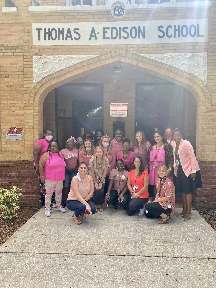 On Wednesdays, we wear pink🎀! Edison staff wears pink each Wednesday in October for Breast Cancer Awareness month! #HCPSWellbeing4U <a href="/EdisonTampa/">Edison Elementary</a>