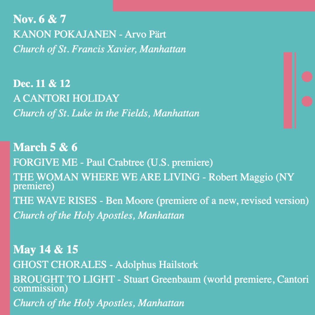 Cantori is thrilled to return to live performances this fall! We’re grateful for the support of our community over the past year and look forward to sharing music with you again in person.

Our  2021-22 season is just around the corner. Here’s a quick preview of what’s ahead:
