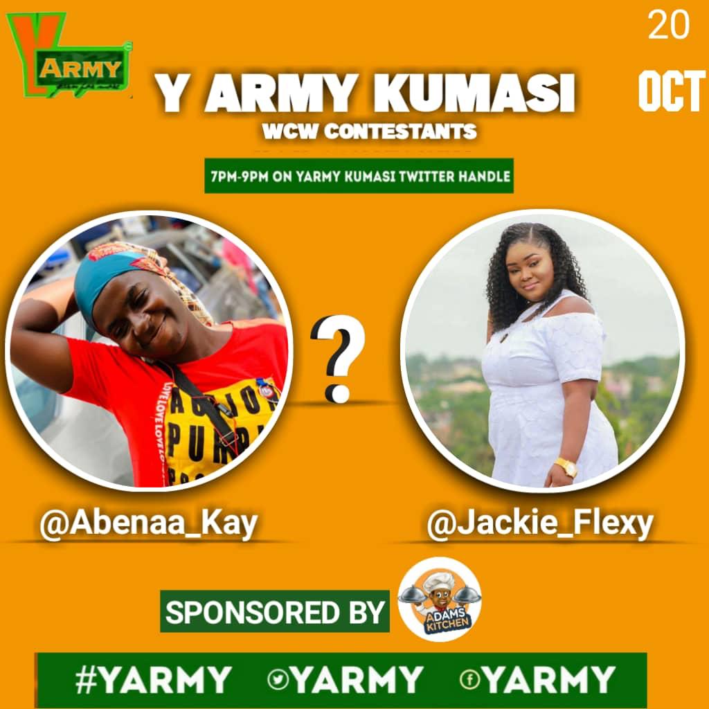 yarmy_kumasi's tweet image. WHO TAKES THE CROWN TONIGHT 
@Abenaa_Kay  OR  @Jackie_Flexy 
🎈🎈🎈🎈🎈🎈🎈🎈🎈🎈🎈🎈
#YArmy X #AdamsKictchen WCW