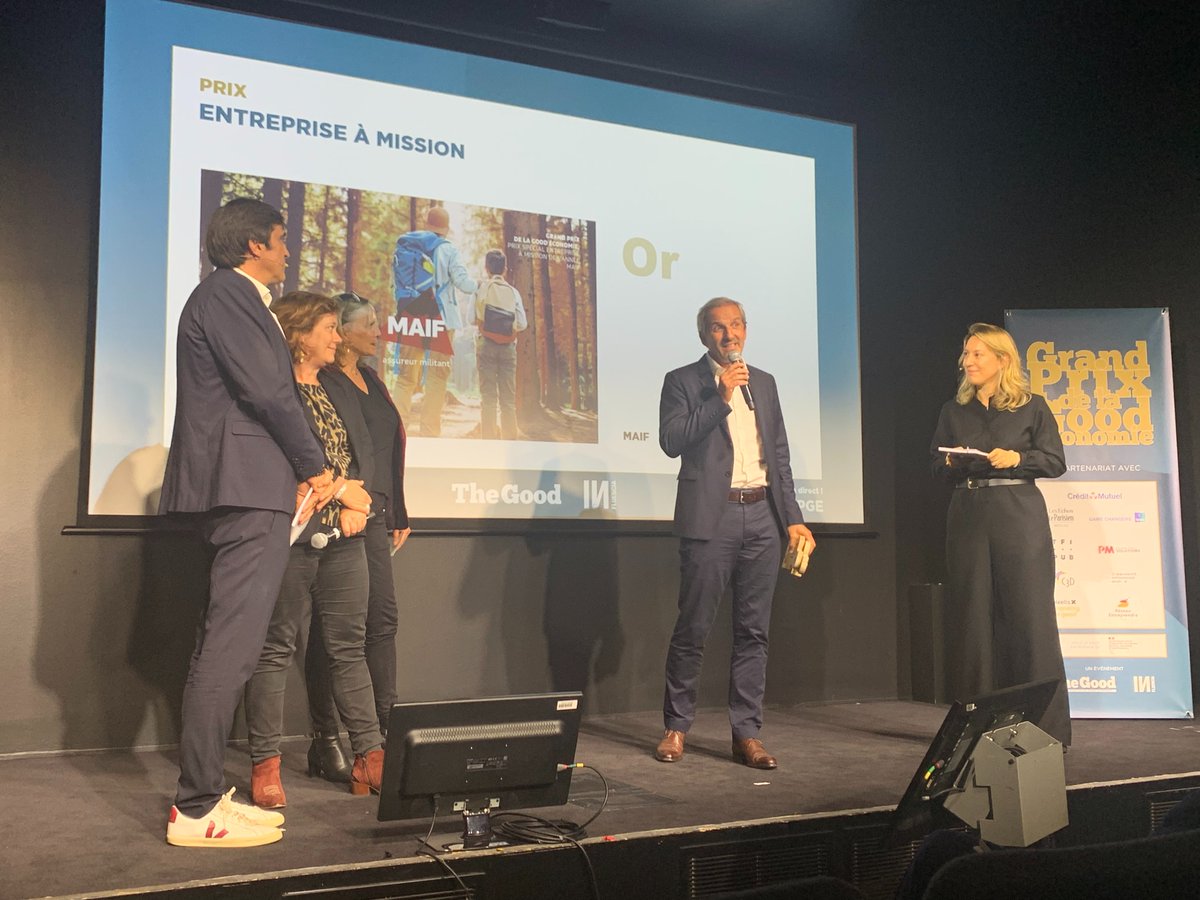 Le prix spécial « l'Entreprise à Mission » Or est attribué à la <a href="/MAIF/">MAIF</a> qui couvre l’ensemble des besoins de plus de 3 millions de #sociétaires et qui est devenue en 2020 #sociétéàmission, avec pour raison d’être de porter une attention sincère à l’autre et au #monde
