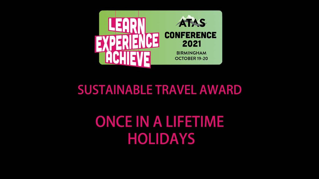 ATAS_travel's tweet photo. Next up is the Sustainable Travel Award. Congratulations to Once In A Lifetime Holidays!
#atasconf21 https://t.co/kM60qFa0em