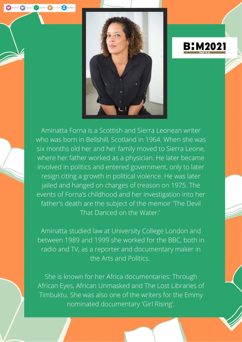 HillheadHS's tweet photo. In celebration of Black History Month UK, today’s notable figure is writer Aminatta Forna. Thanks to Ross who read us the information via the tannoy this morning. #BlackHistoryMonthUK #BHM #BHM2021 #BHMHHS https://t.co/Is24gdPYSq