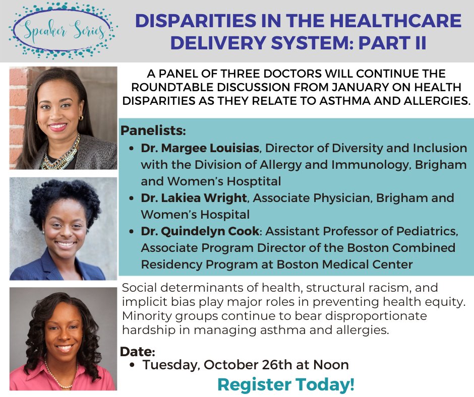 Join us for our October Speaker Series Event October 26! Our panel of doctors will be speaking on social determinants of health, structural racism, and implicit bias play major roles in preventing health equity. Use the link to register! 

docs.google.com/forms/u/1/d/1m…