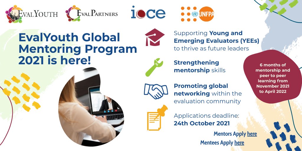 Eval_Youth's tweet photo. Ready to join the Global Mentoring Program 2021/22 as a mentor or mentee? 🤓

Only 4⃣ days left to apply!! ⏰ 

Application forms: ✍️🏽
Mentors: https://t.co/XGQRGgvdTN

Mentees: https://t.co/SYgrIHBQn5 https://t.co/1QTBqn2L7g