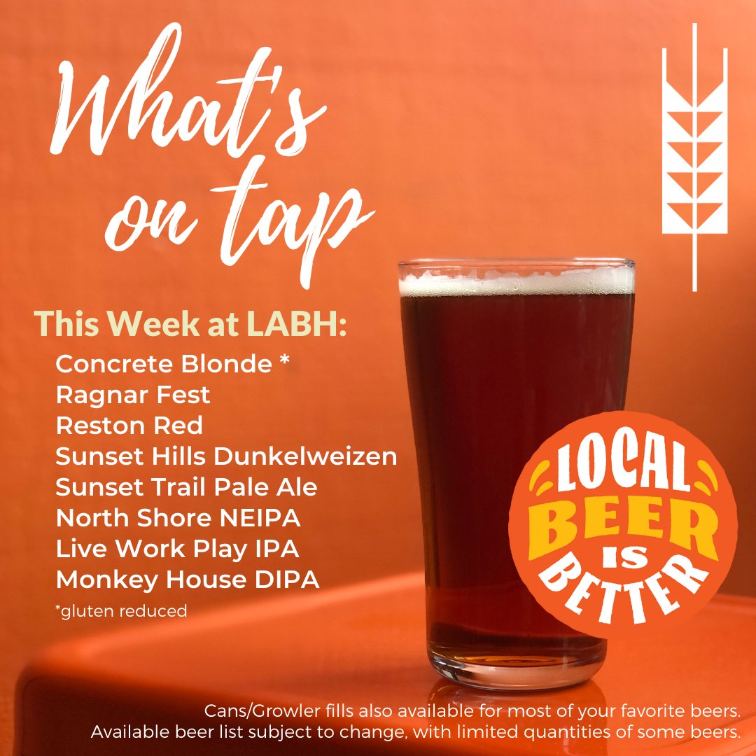 lakeannebrew's tweet photo. What's on Tap: You'll be glad to hear that the Reston Red is back! Plus three IPAs (including the Monkey House Double) and your last chance for the Sunset Hills Dunkelweizen!
.
#whatsontap #supportsmallbreweries #locallypoured #localbeerisbetter #drinklocal #restonbeer #restonva https://t.co/NcY8KAmS42