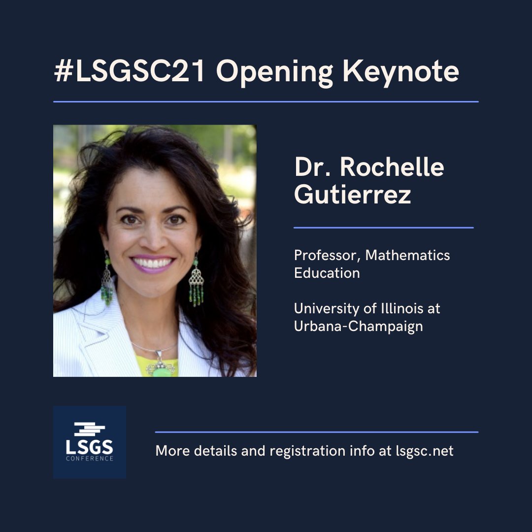 lsgs_conference's tweet photo. Announcing our speakers! Starting with our opening keynote: Dr. Rochelle Gutierrez (Pronouns: she, her, ella) Be sure to attend her talk at #LSGSC21 on Sat, Nov 13! Register by Nov 5: https://t.co/XQkD8RPmif 
 
#LSGSC #LSGSC2021 #LSGS #learningsciences #gradschool #gradstudents https://t.co/FkDBOc3Spb