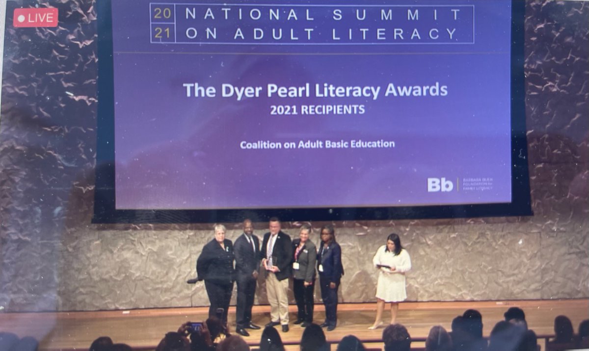 COABE is the proud recipient of the Pearl Dyer Literacy Award! COABE's immediate Past President, <a href="/DrDonFinn/">Don Finn</a> and President Elect, @ReginaSuitt  accepted the award for the organization at the Barbara Bush Foundation's National Literacy Summit.  #adultedu #celebrate