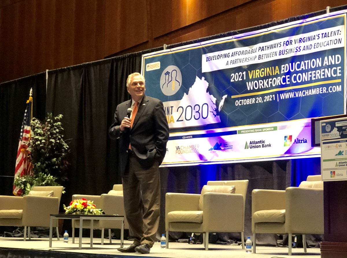 Growth4VA's tweet photo. We were honored to be joined by @TerryMcAuliffe and @GlennYoungkin today. Both candidates expressed support for higher ed initiatives focusing on talent development and affordable access. #VAWorkforce https://t.co/yUgHv6fjX8