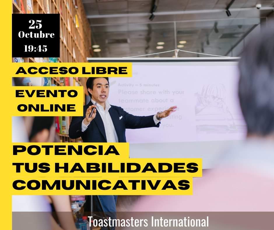 ToastmastersBu's tweet photo. ¿Quieres mejorar la calidad de tu comunicación? No te pierdas este evento. ¡Totalmente gratis! Para asistir, regístrate en:
https://t.co/hZgJLLc9IQ
"La calidad de tu vida es la calidad de tu comunicación" (Tony Robbins)
Descubrirás un mundo de posibilidades ¡Te esperamos! https://t.co/345wsplbzb