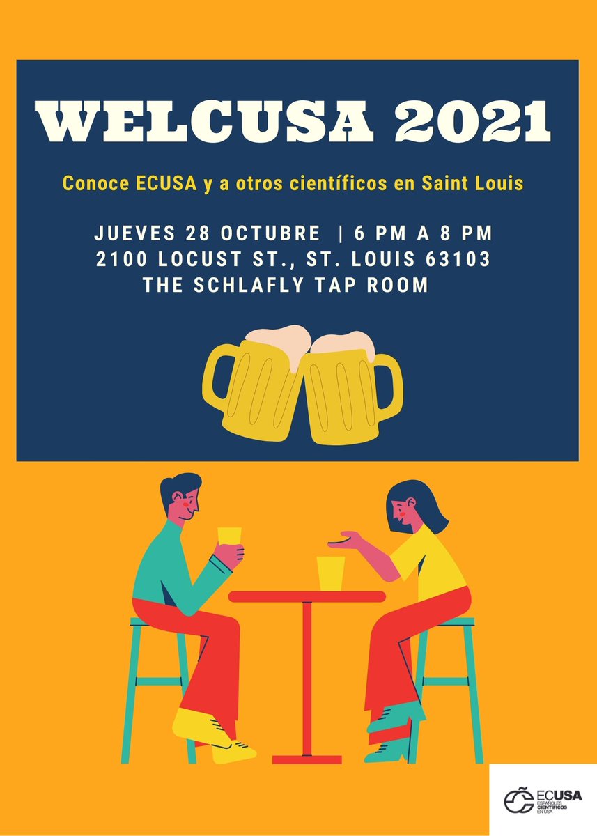 comunidadECUSA's tweet photo. https://t.co/DueFMd2WEc nos trae el primer #Welcusa🍻 en #SaintLouis abierto a todos los científicos y científicas de esta zona del #Midwest. ¡Únete a nosotros y conoce a ECUSA y todos sus proyectos!
📅Jueves 28 de Octubre
🕕6PM-8PM
📍@Schlafly
ℹ️▶️https://t.co/7zh3se43gN https://t.co/w2EcrYWiob