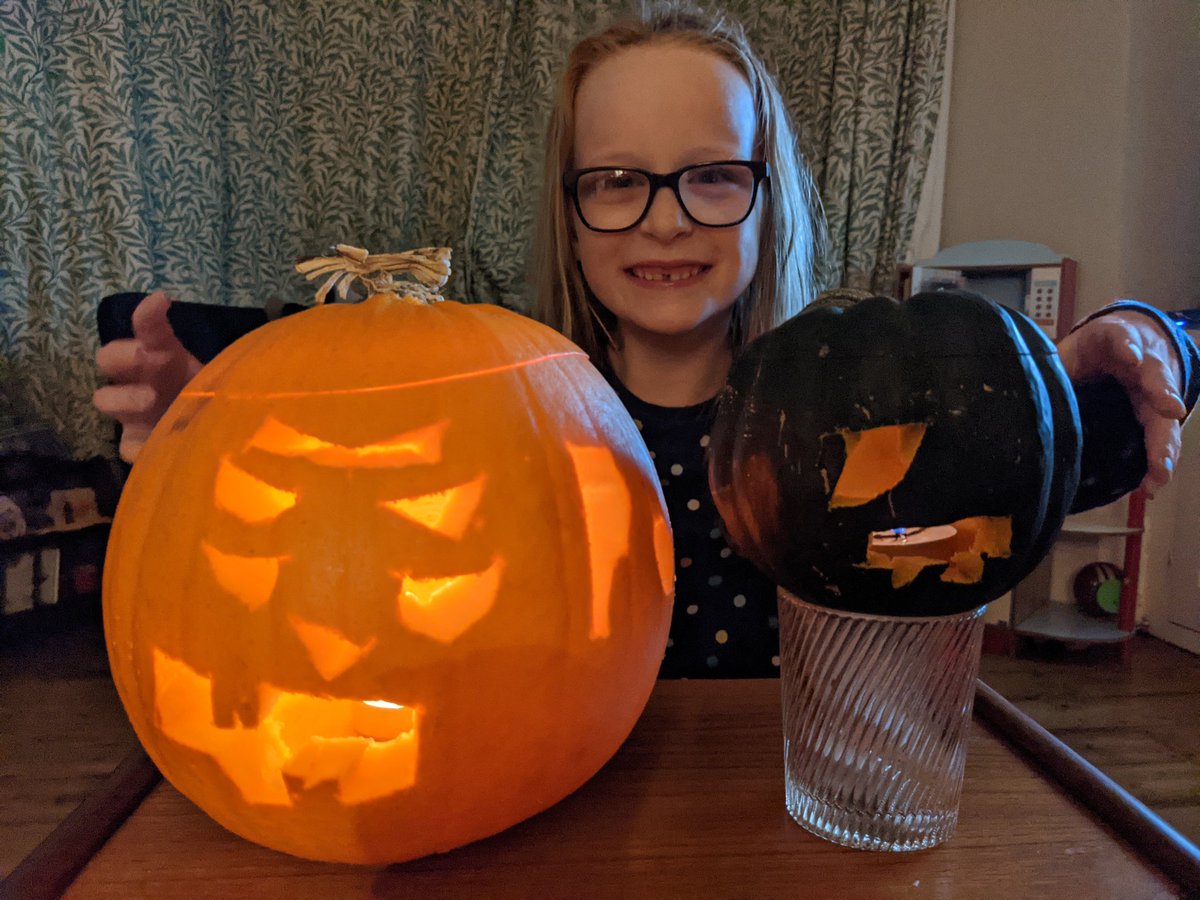 NHeslehurst's tweet photo. Polly's pumpkin creations (from left to right): "the human eater" and "baby Cyclops"
@ArchibaldFirst #AFSPumpkins https://t.co/cWrwi5omx6