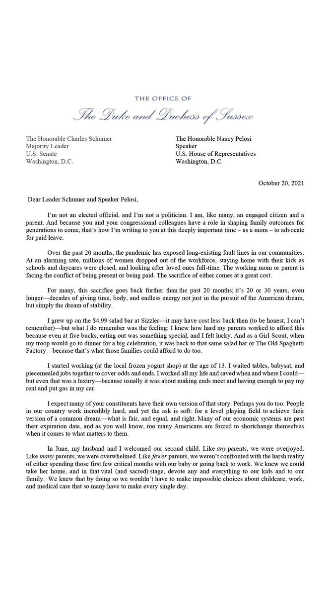 reshmasaujani's tweet photo. #MarshallPlanForMoms is proud to partner with Meghan, The Duchess of Sussex on her letter in support of paid family leave in the U.S.

On behalf of moms, thank you to The Duchess for lending her voice to the fight for #PaidLeaveForAll.

Read the letter: https://t.co/Qf3pnh89nY https://t.co/LjsgXXrBhc