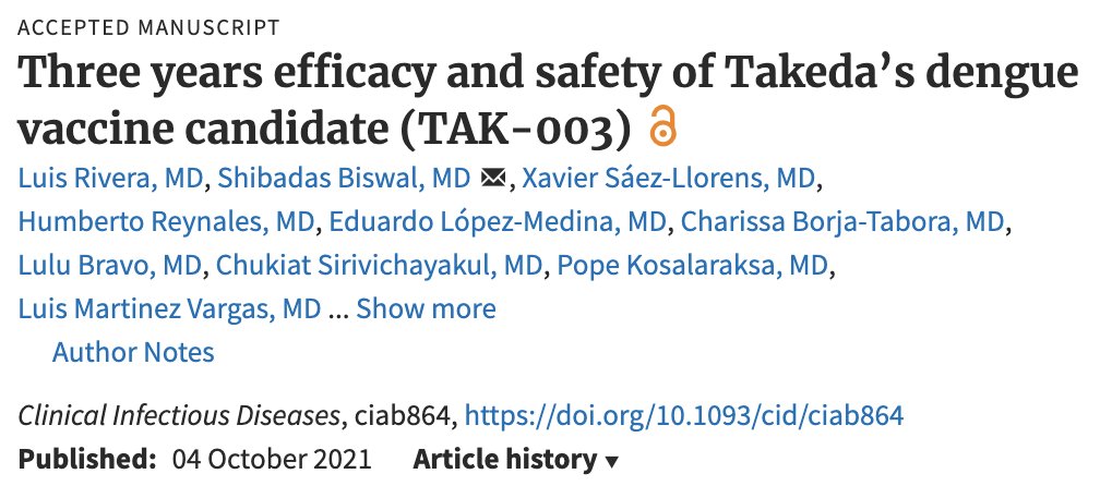 IDSA on X: New in CID: A #dengue vaccine candidate was efficacious against  symptomatic dengue in children and adolescents over 3 years  post-vaccination across 8 endemic countries. 📄:   #IDSAJournals #ClinInfectDis